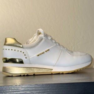 Michael Kors Allie Studded Leather and Canvas Trainer